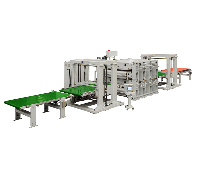 2層分層小車進(jìn)出料木門(mén)壓貼機(jī)組